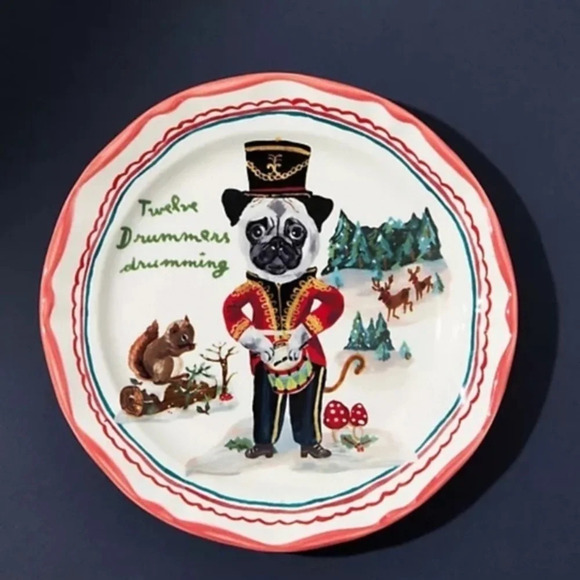 Anthropologie Nathalie Lete 12  Days of Christmas Drummer  Dessert Plate - Picture 1 of 2